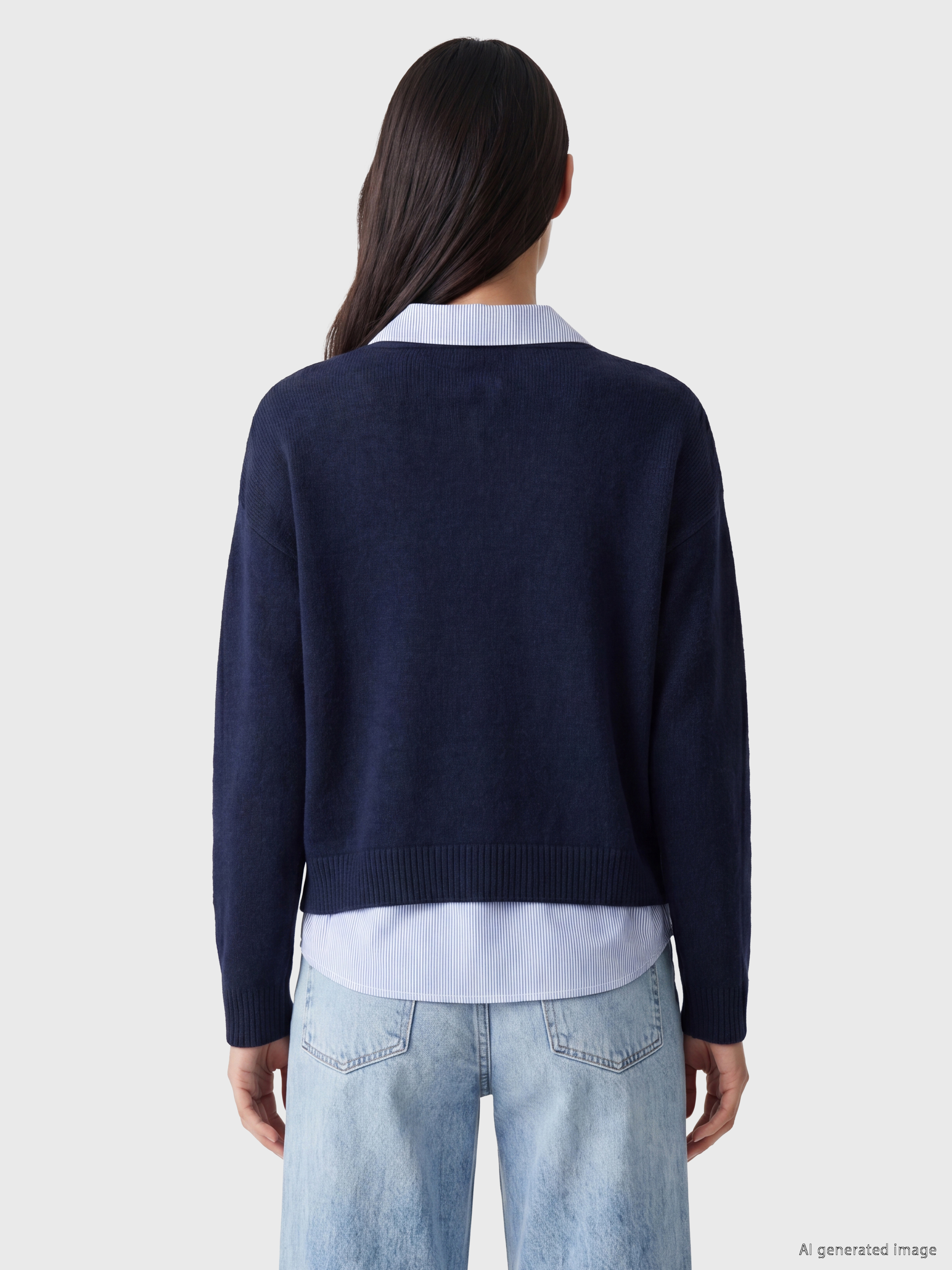 LCW EVERYDAY Gömlek Yaka Çizgili Kadın Triko Kazak görsel 4