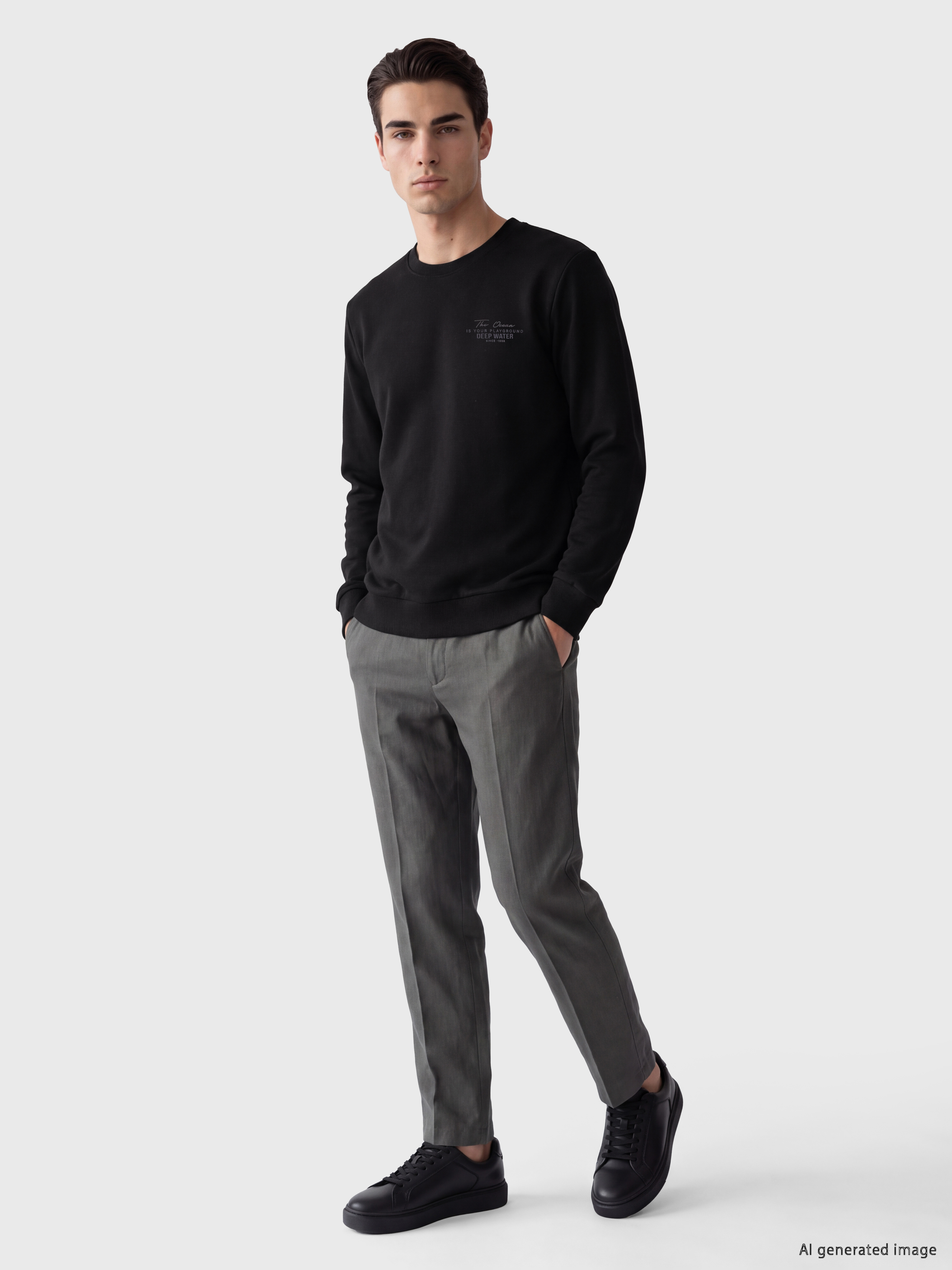 LCWAIKIKI Classic Bisiklet Yaka Baskılı Erkek Sweatshirt görsel 2
