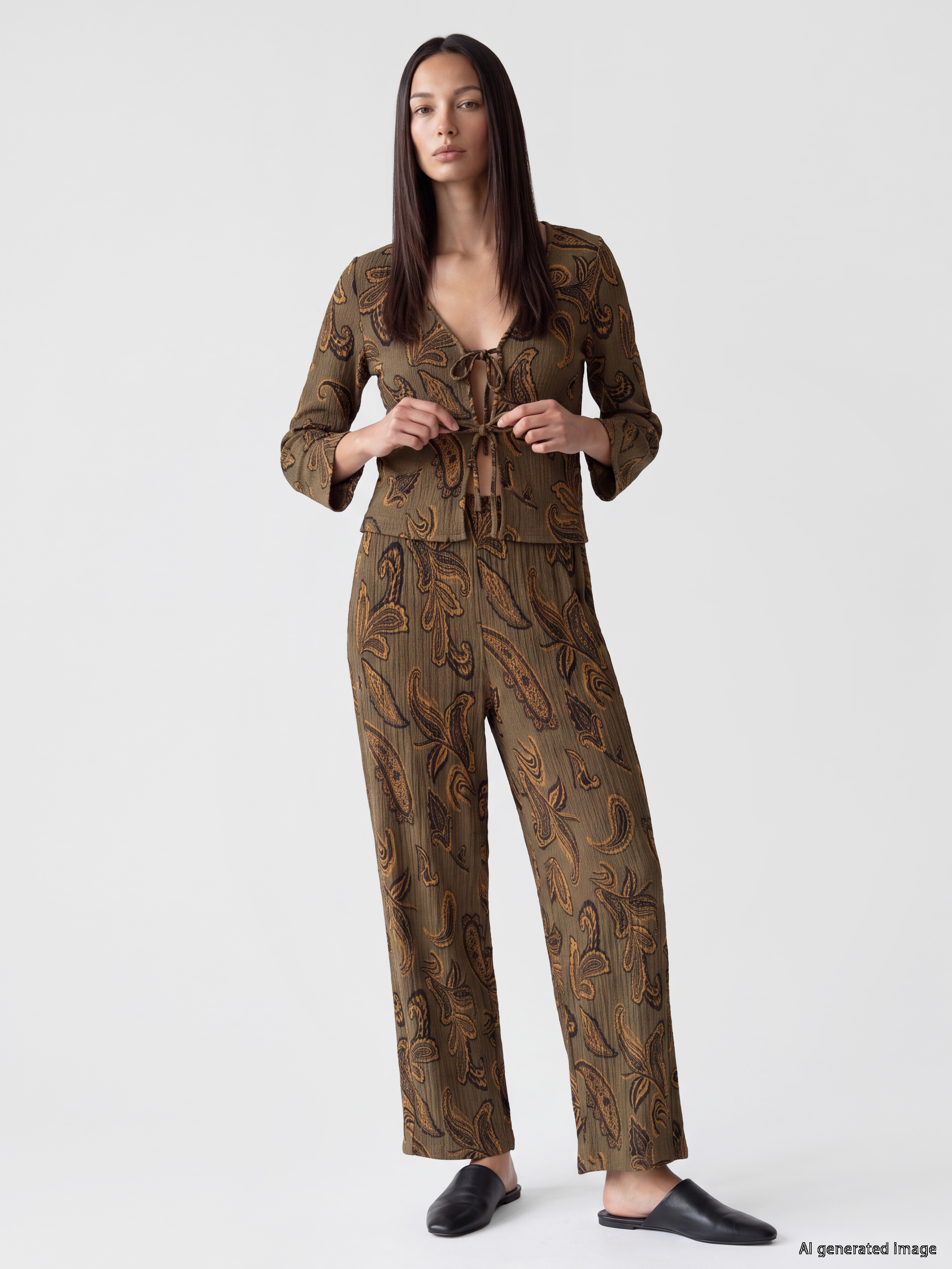 LCW EVERYDAY Beli Lastikli Desenli Geniş Paça Kadın Pantolon