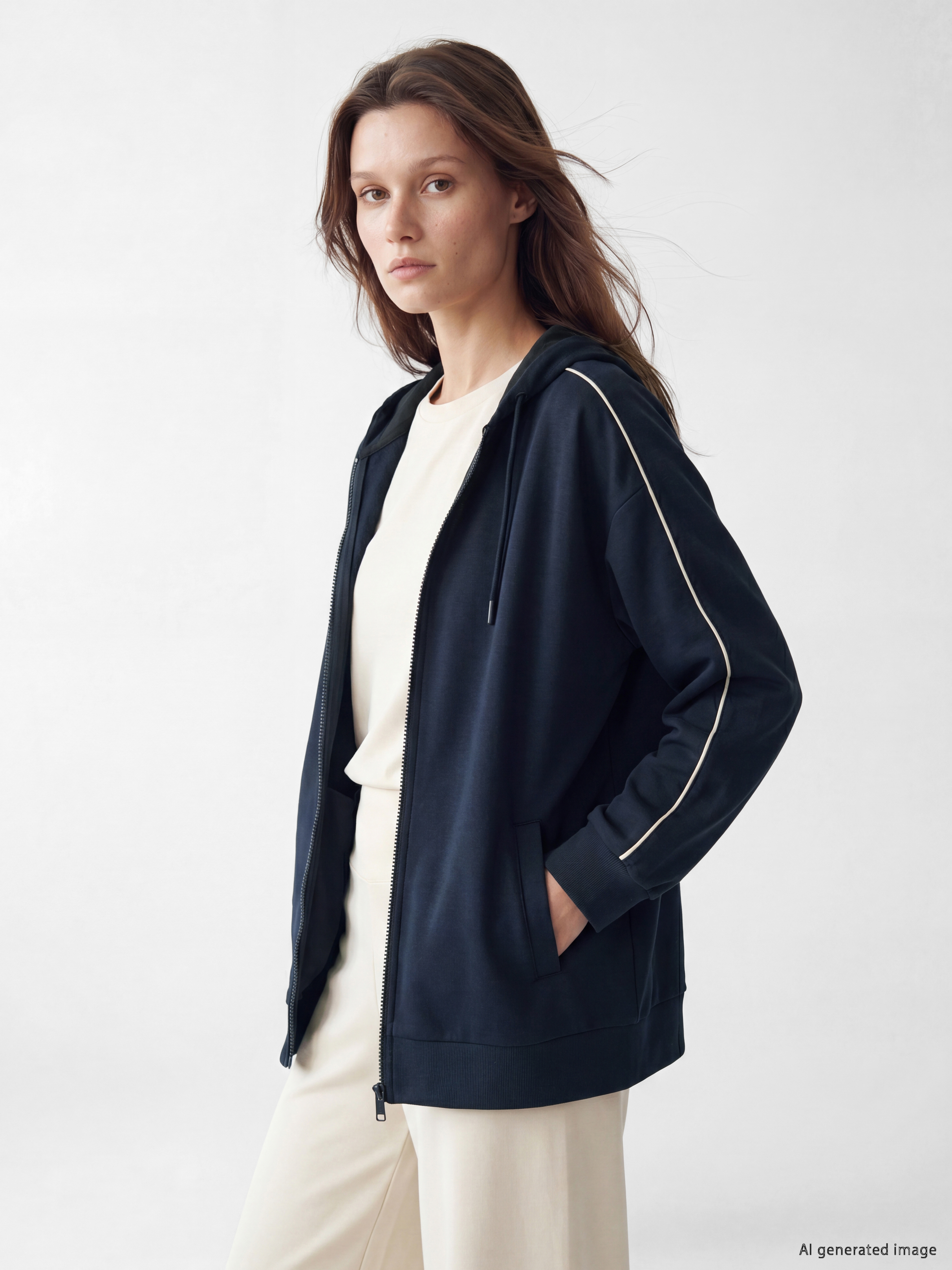 LCW Modest Kapüşonlu Oversize Kadın Fermuarlı Sweatshirt
