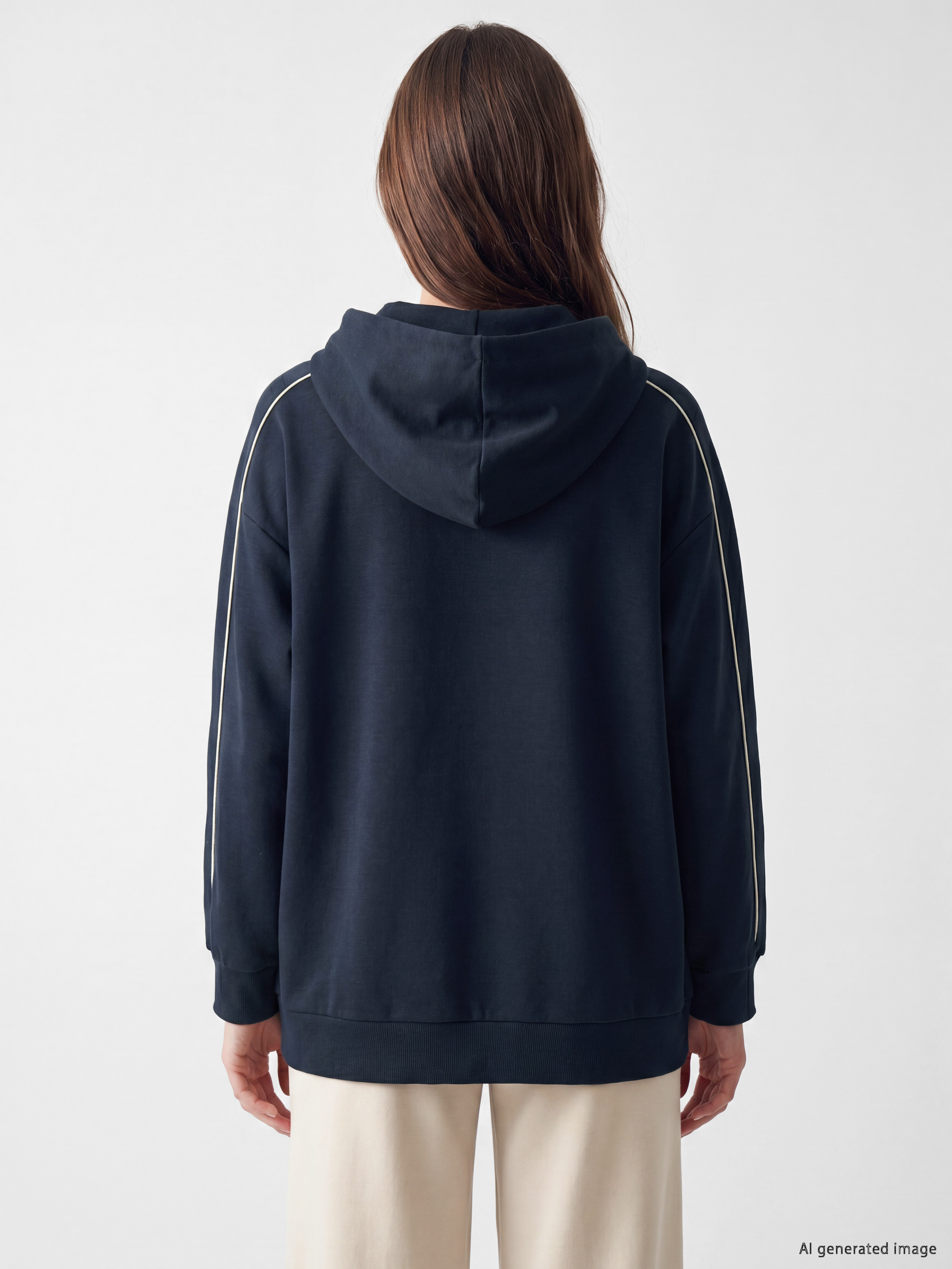 LCW Modest Kapüşonlu Oversize Kadın Fermuarlı Sweatshirt görsel 4