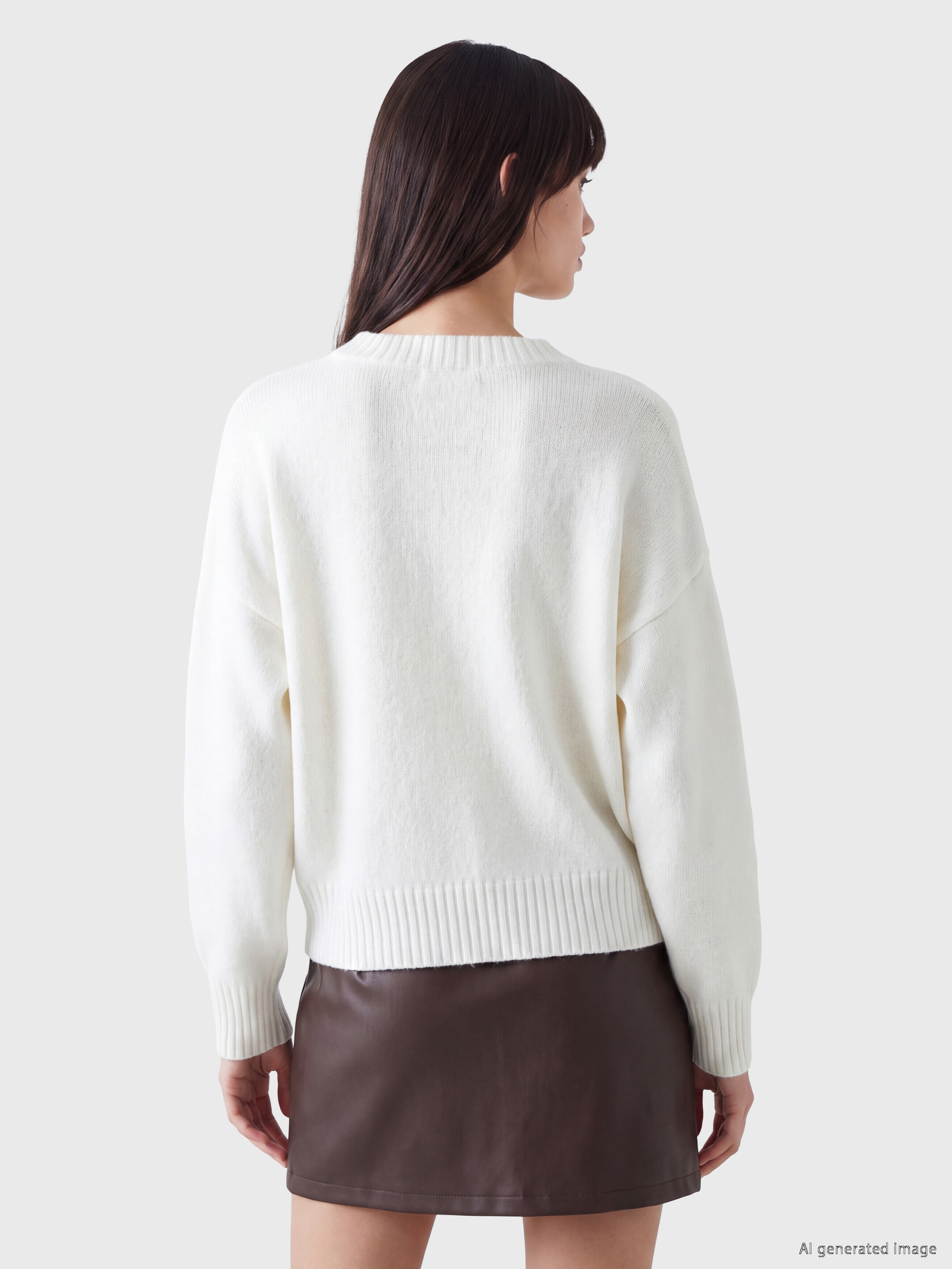 XSIDE V Yaka Oversize Kadın Triko Kazak görsel 4