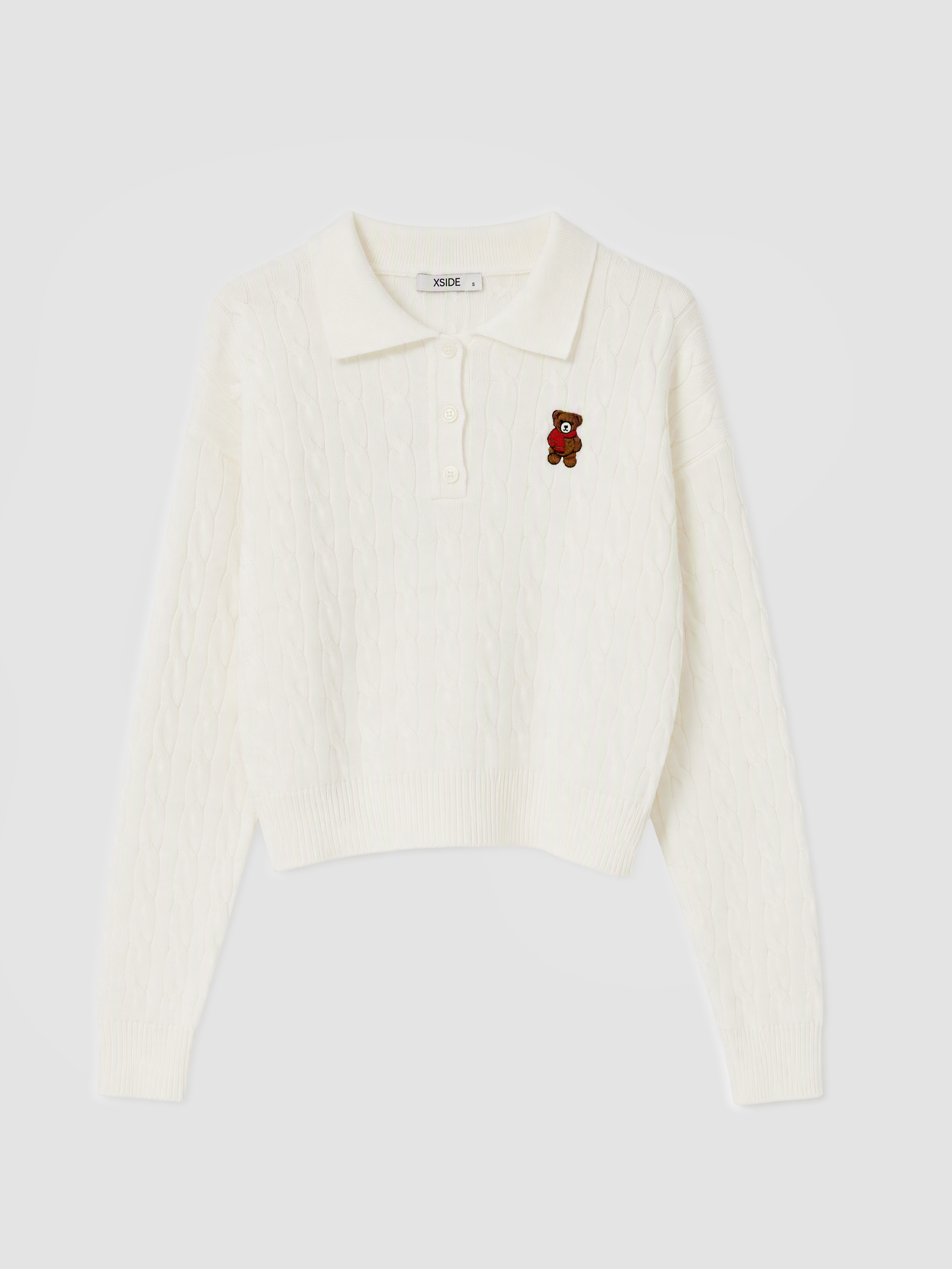 XSIDE Polo Yaka Nakışlı Kadın Triko Kazak görsel 6