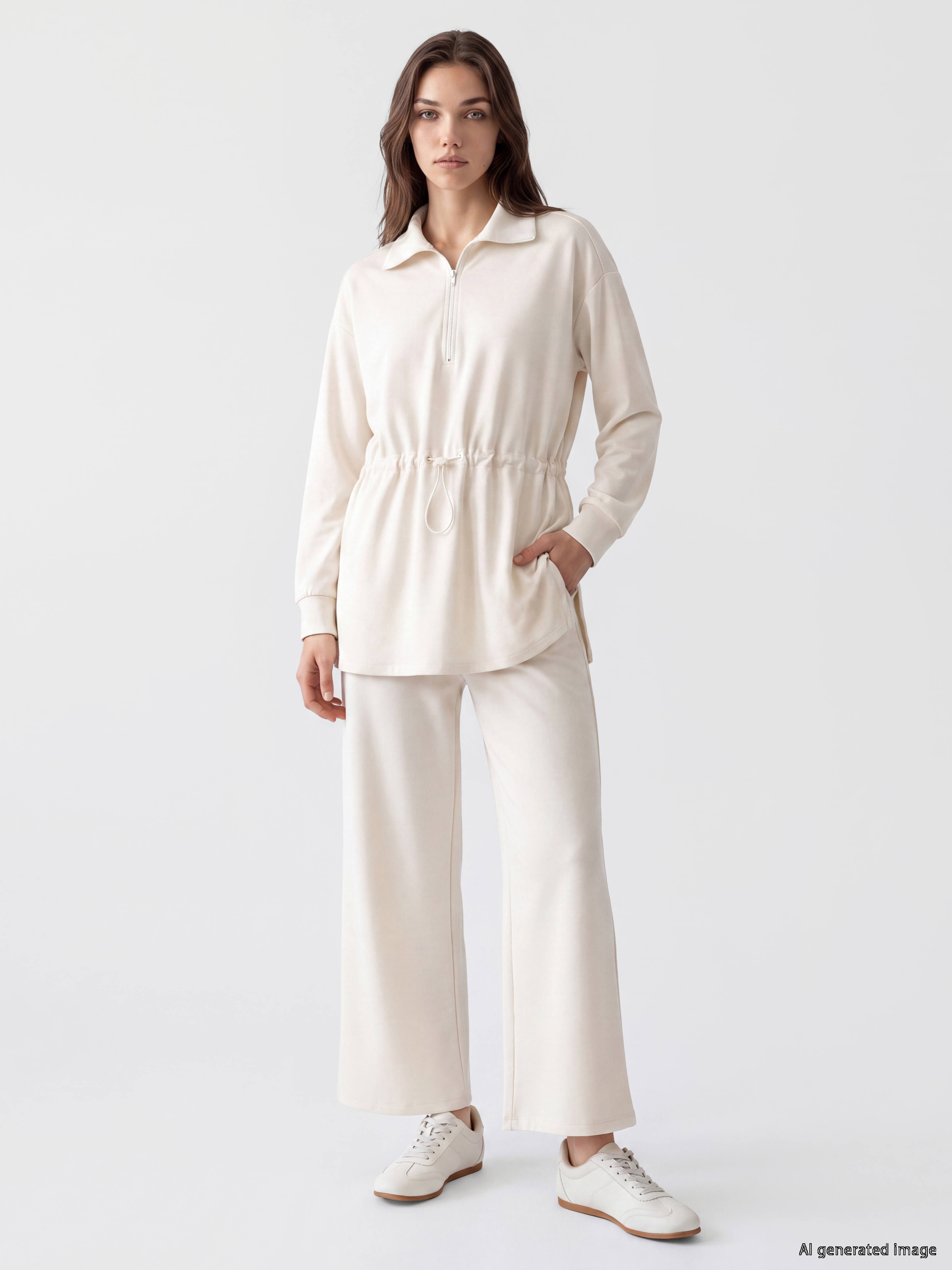 LCW Modest Dik Yaka Oversize Kadın Sweatshirt Tunik görsel 2