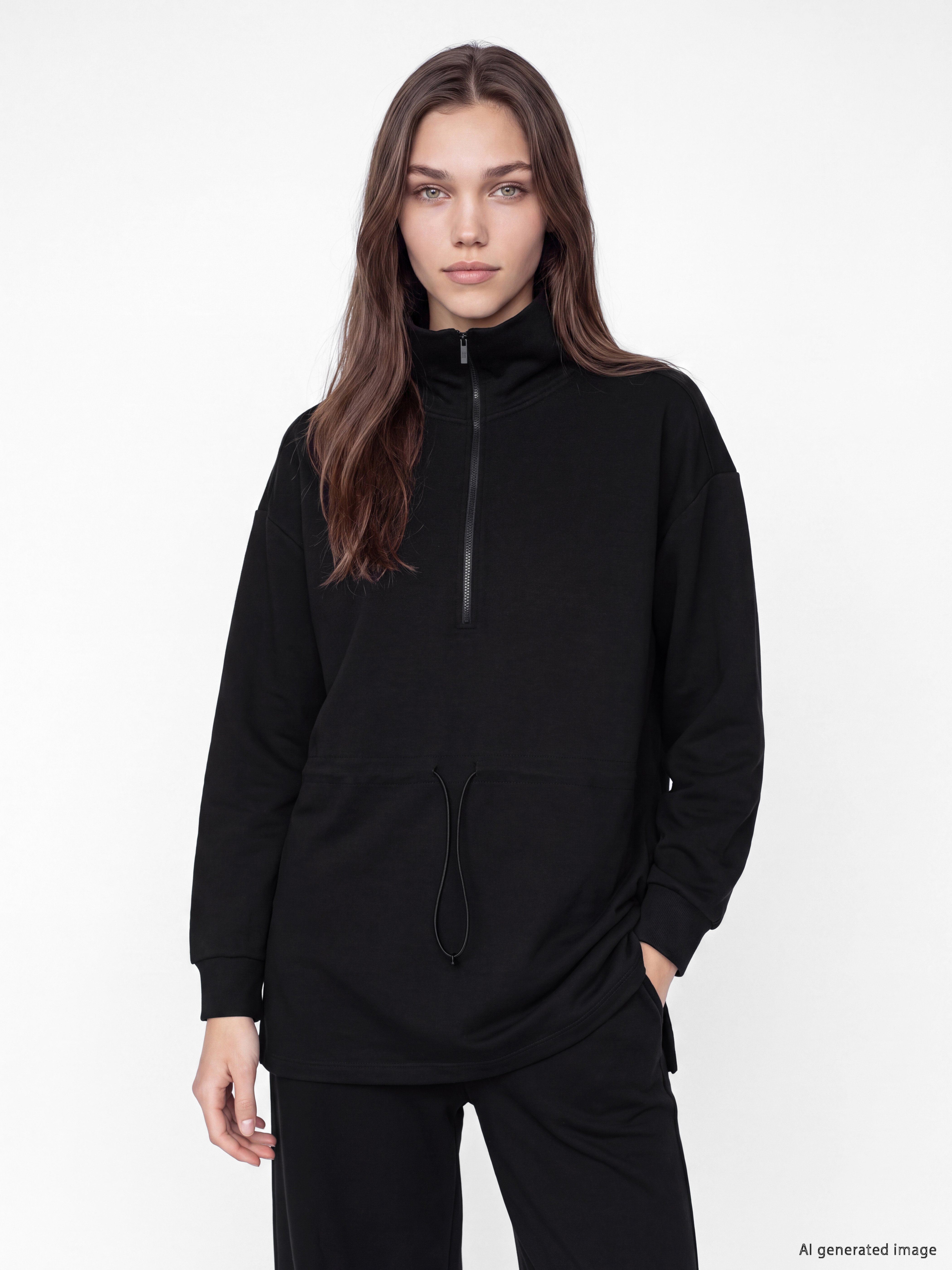 LCW Modest Dik Yaka Oversize Kadın Sweatshirt Tunik