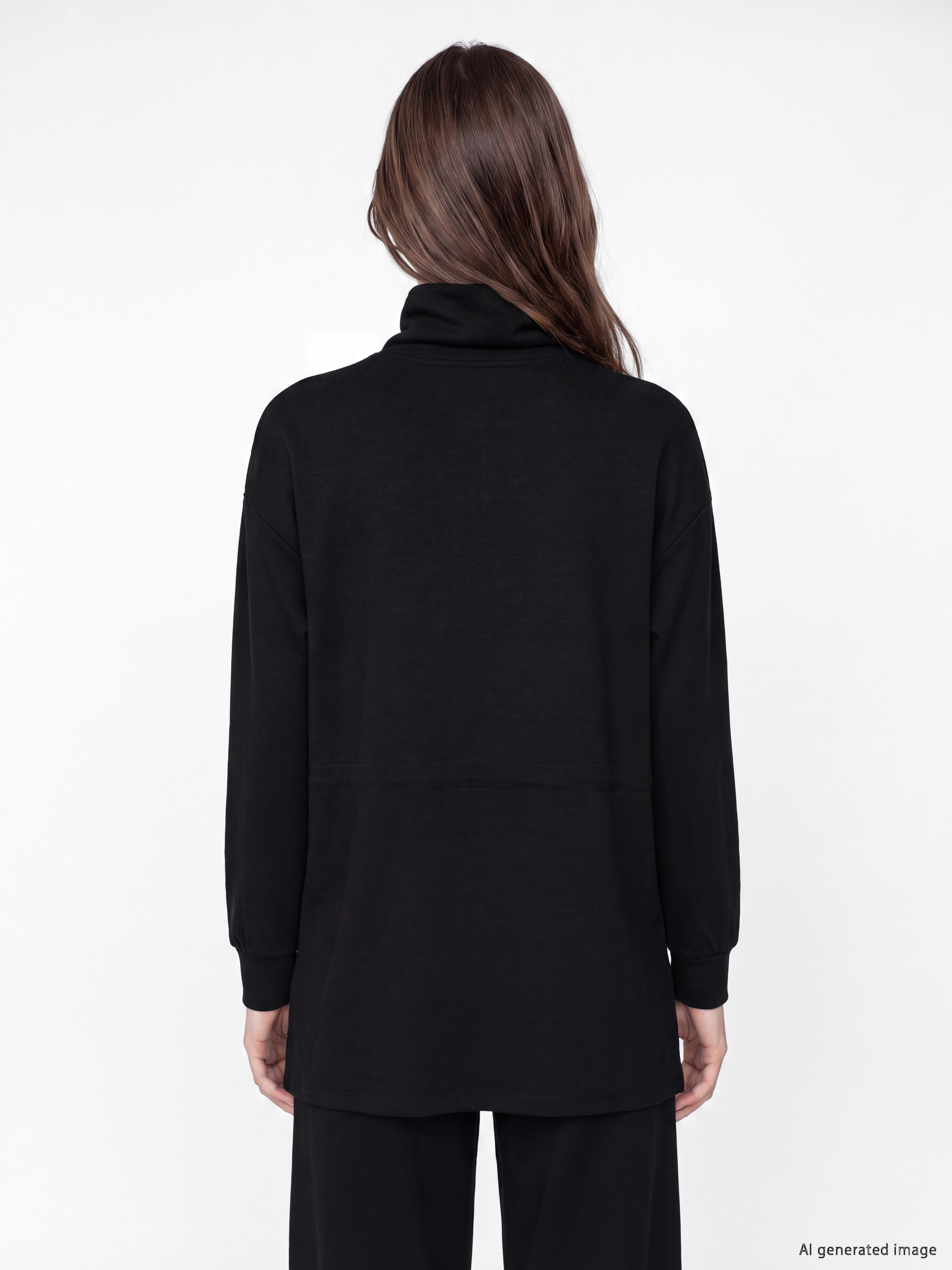 LCW Modest Dik Yaka Oversize Kadın Sweatshirt Tunik görsel 4