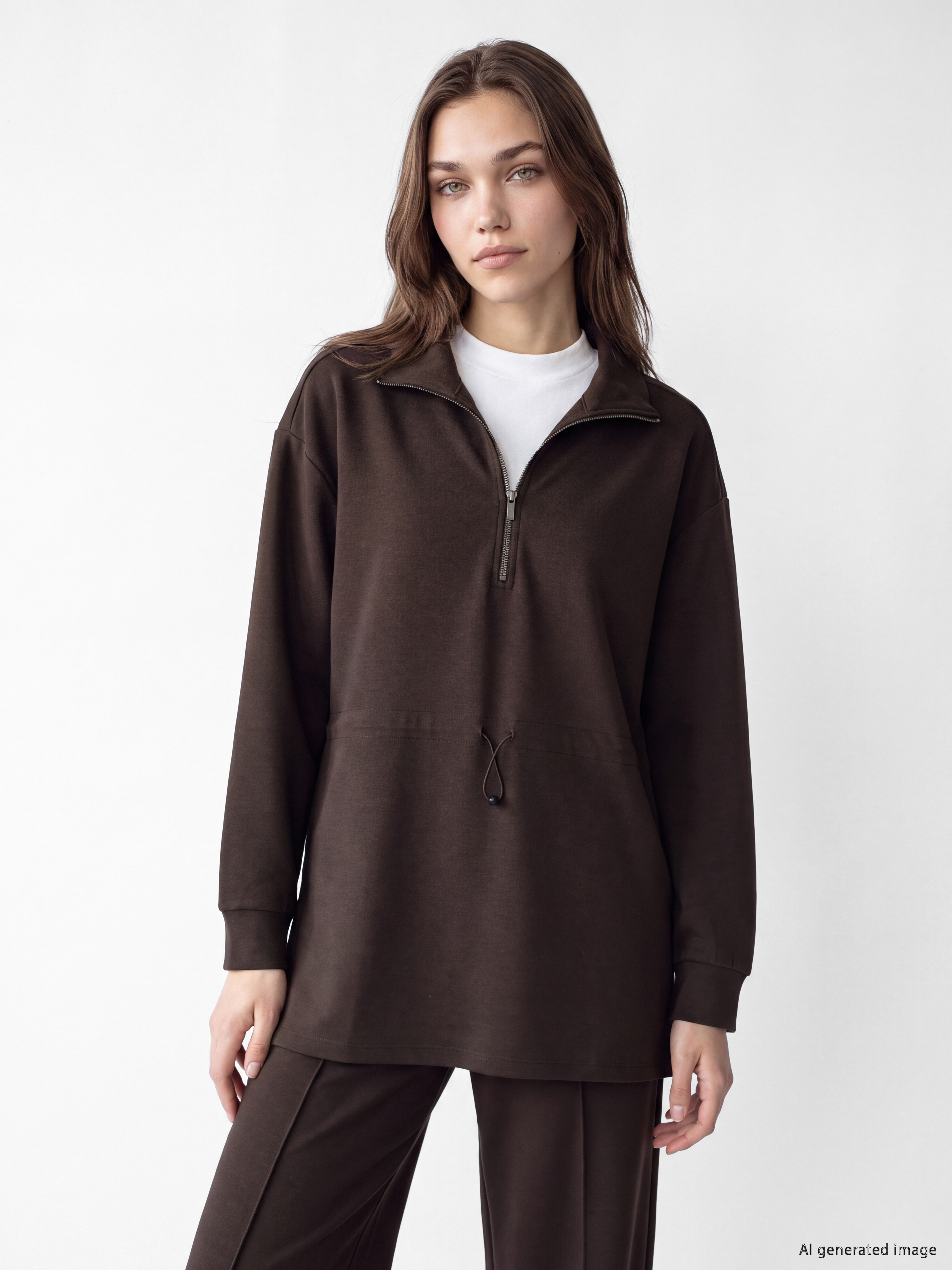 LCW Modest Dik Yaka Oversize Kadın Sweatshirt Tunik