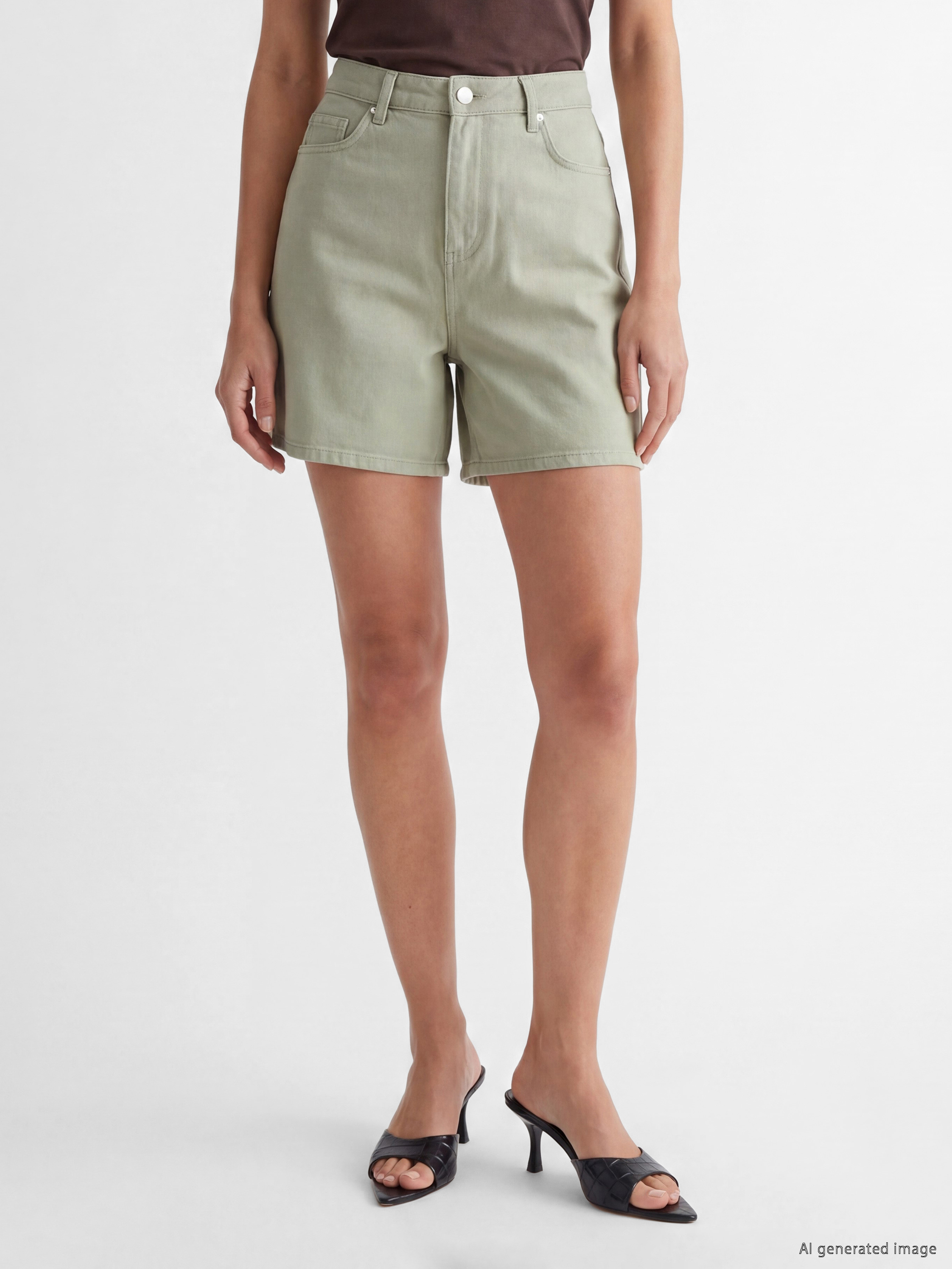 LCWAIKIKI Classic Yüksek Bel Bermuda Fit Kadın Jean Şort görsel 2