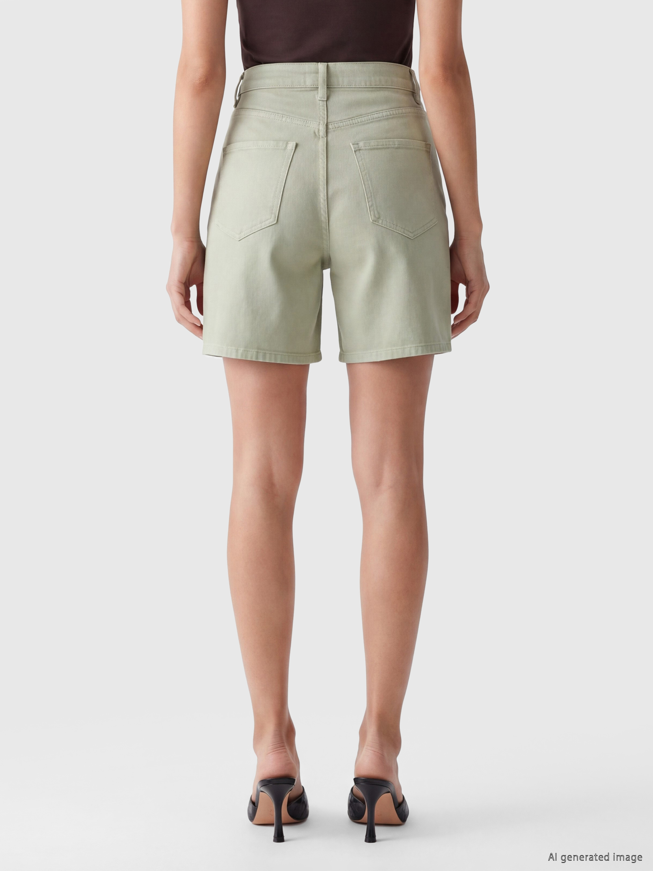 LCWAIKIKI Classic Yüksek Bel Bermuda Fit Kadın Jean Şort görsel 4
