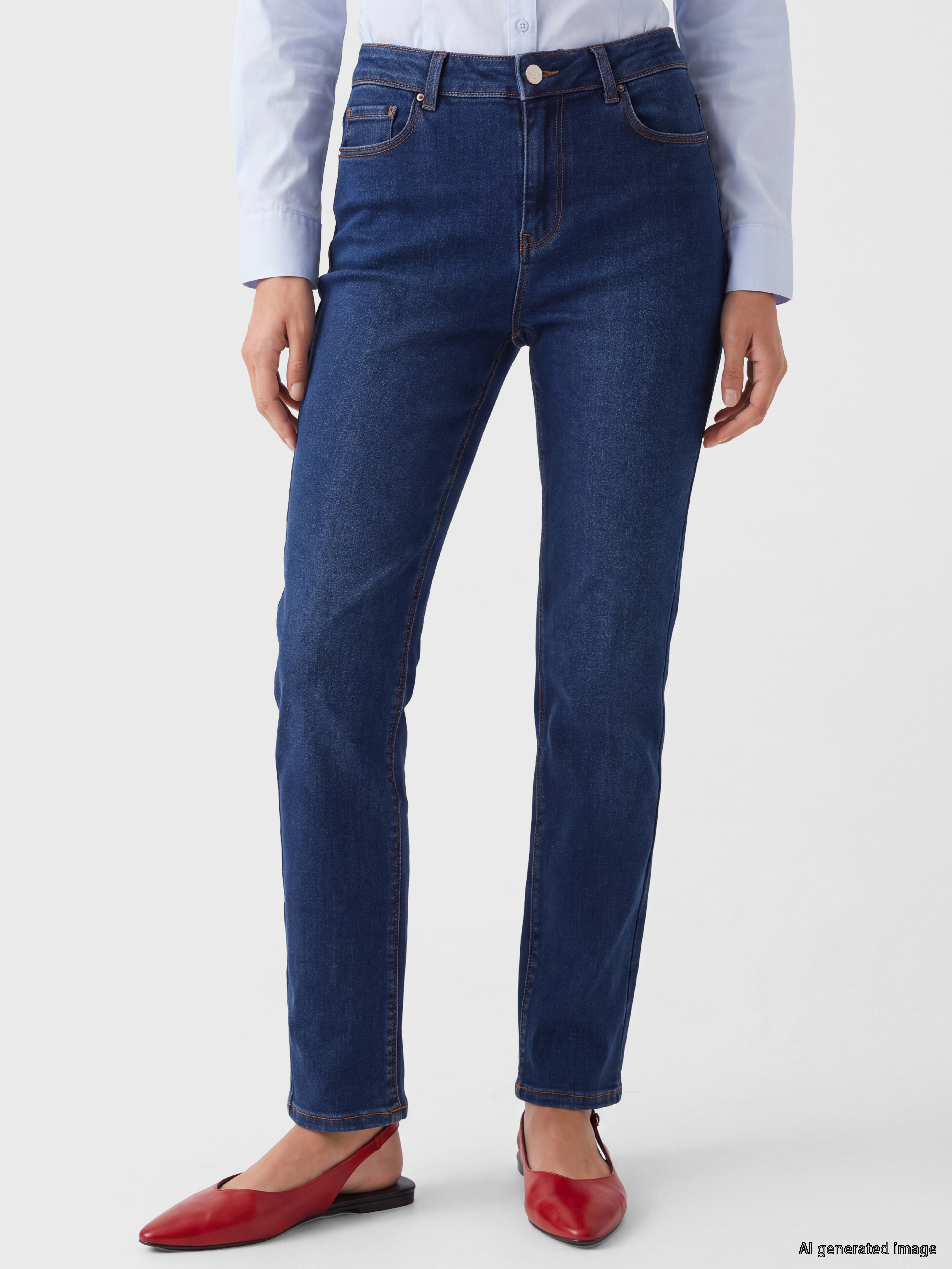LCWAIKIKI Classic Yüksek Bel Straight Fit Kadın Jean Pantolon görsel 2