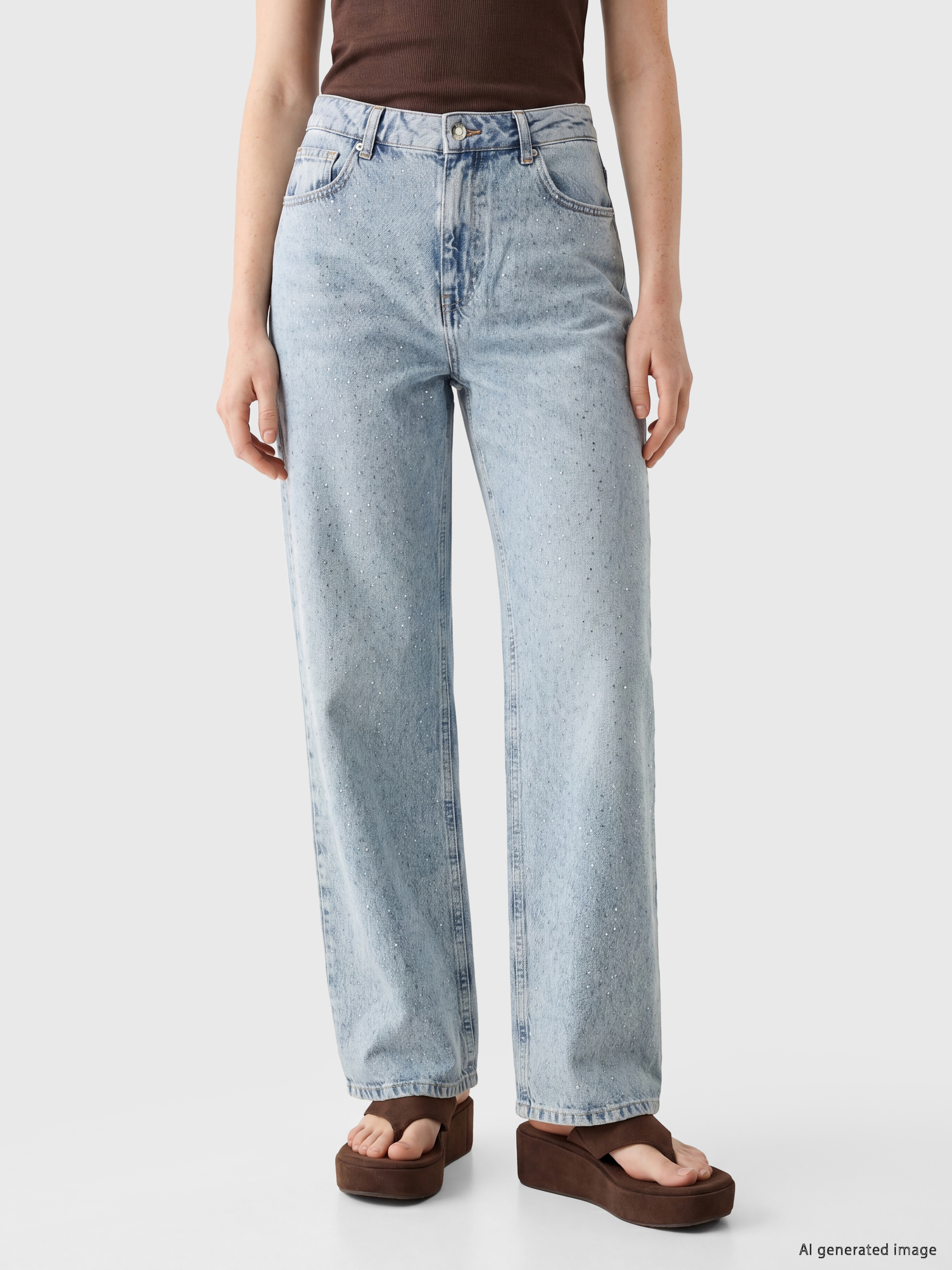 XSIDE Taşlı Wideleg Kadın Jean Pantolon görsel 2