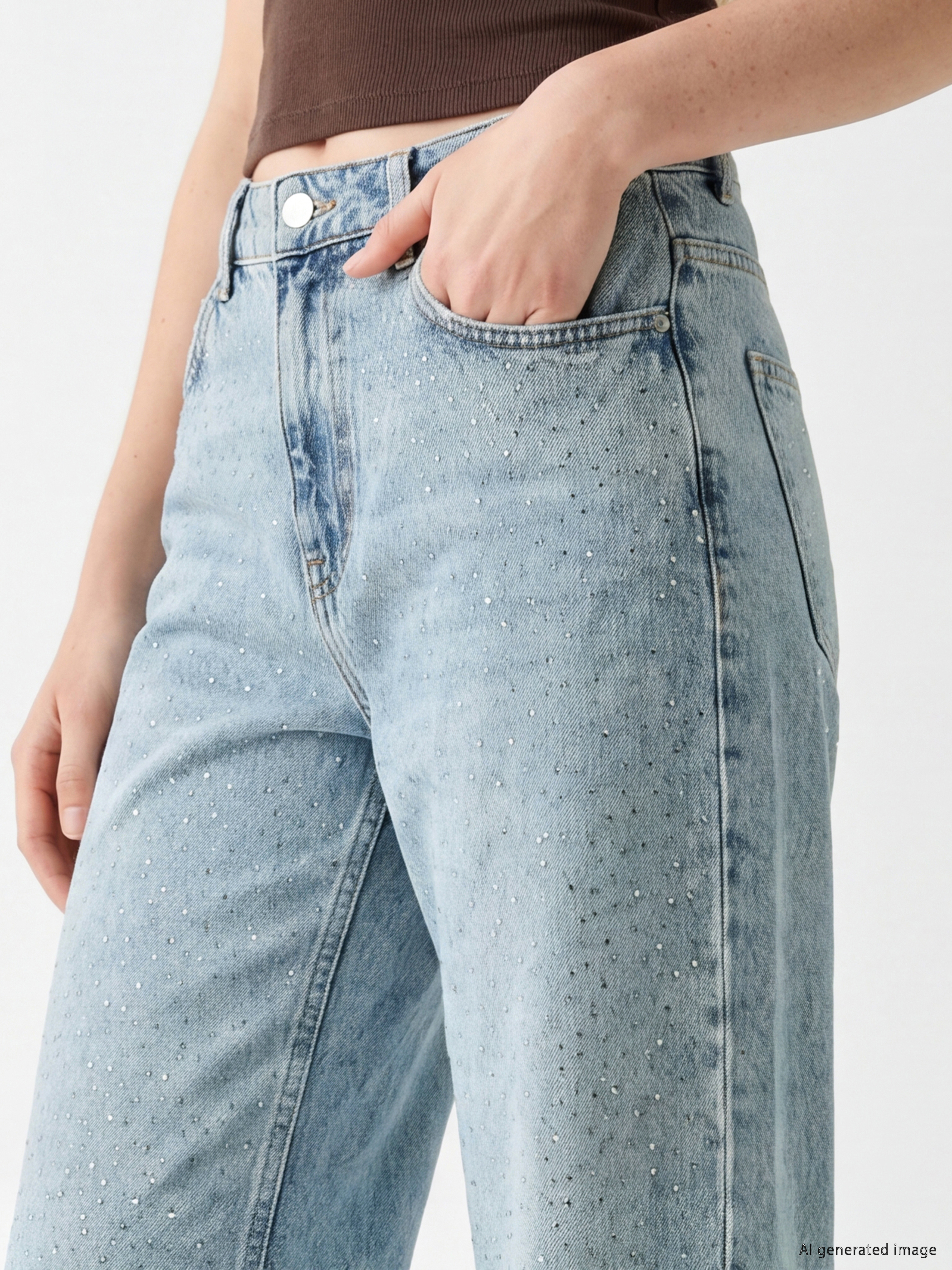 XSIDE Taşlı Wideleg Kadın Jean Pantolon görsel 3