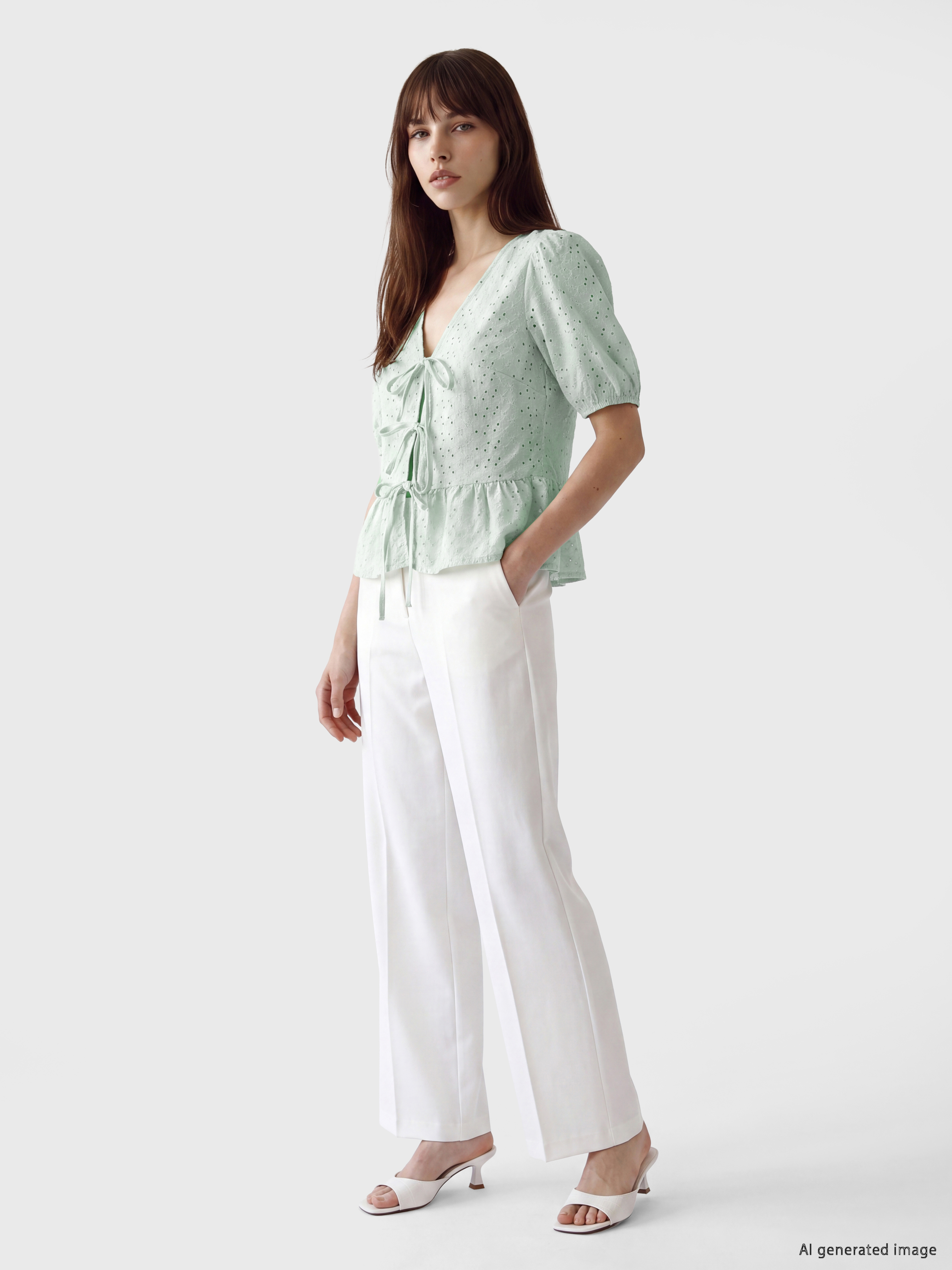 LCW Vision Brode Bağlamalı Peplum Bluz görsel 2
