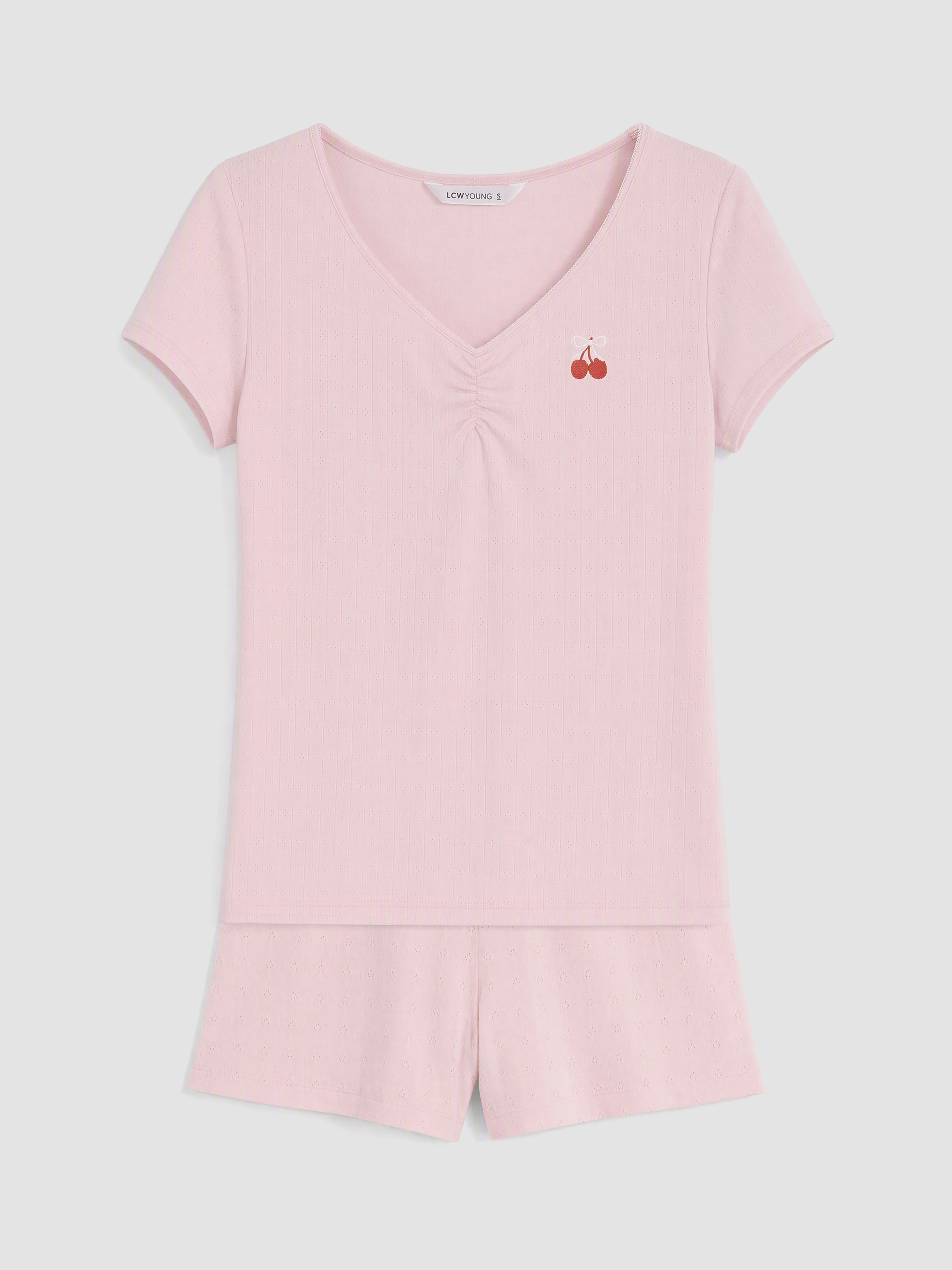LCW Young Kiraz Baskılı Kadın Şortlu Pijama Takımı görsel 3