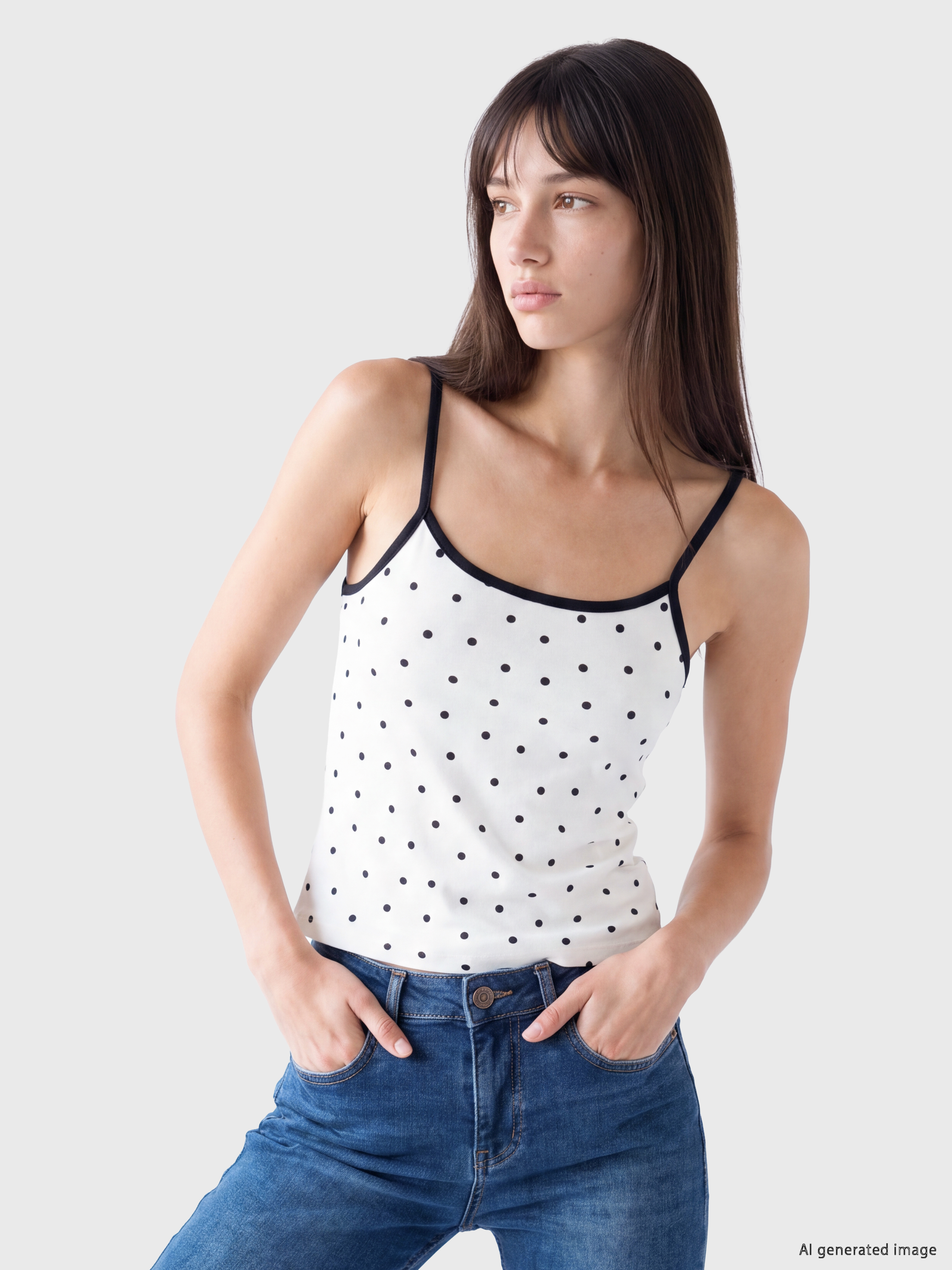 XSIDE U Yaka Puantiyeli İp Askılı Kadın Crop
