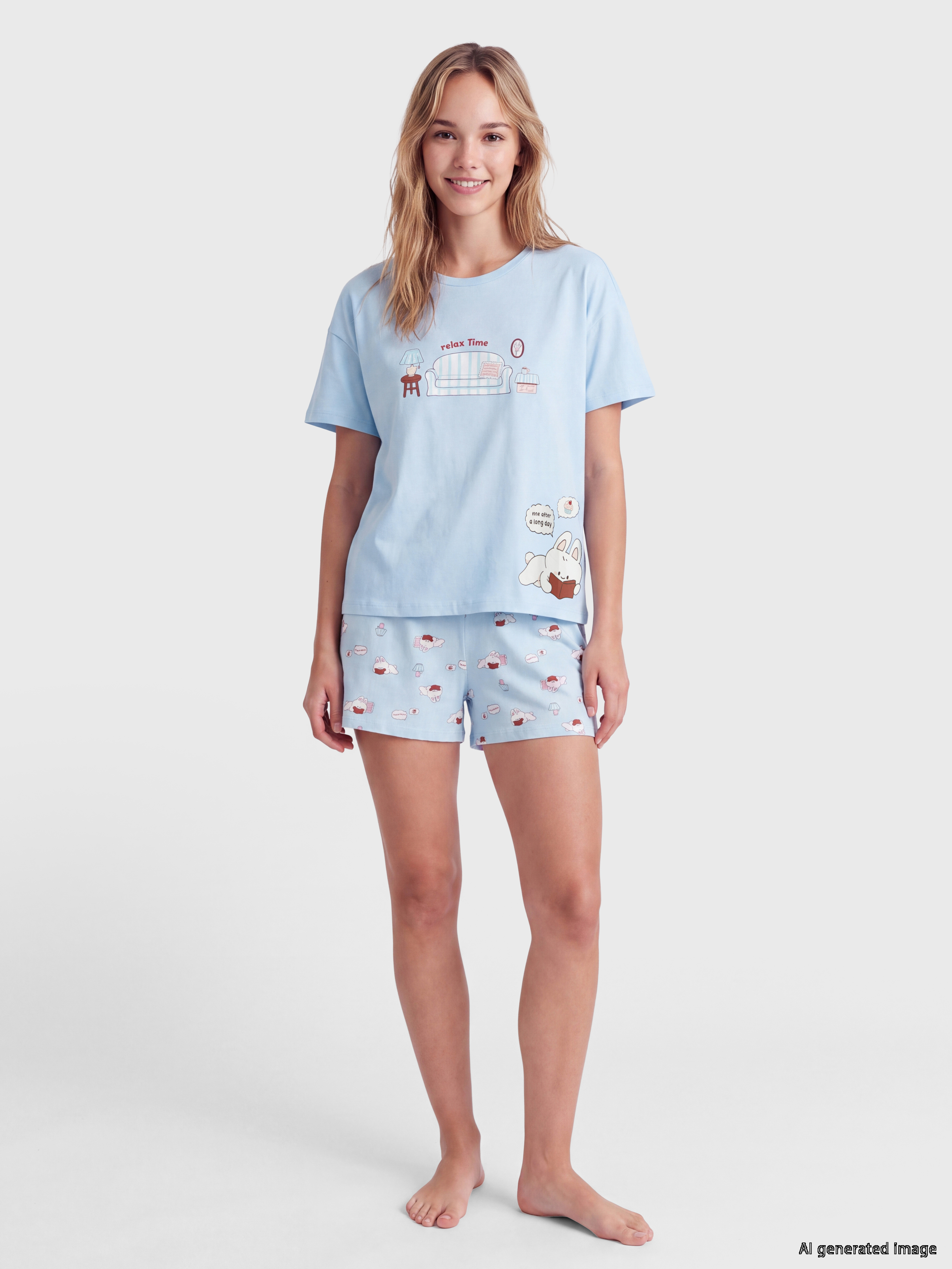 LCW Young Baskılı Kadın Şortlu Pijama Takımı görsel 2
